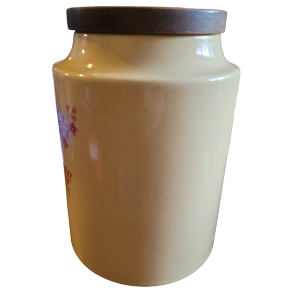 Vtg 60s Nyalyn Canister Cookie Jar Spring Flowers Sealing Wooden Lid Pottery - Picture 2 of 8